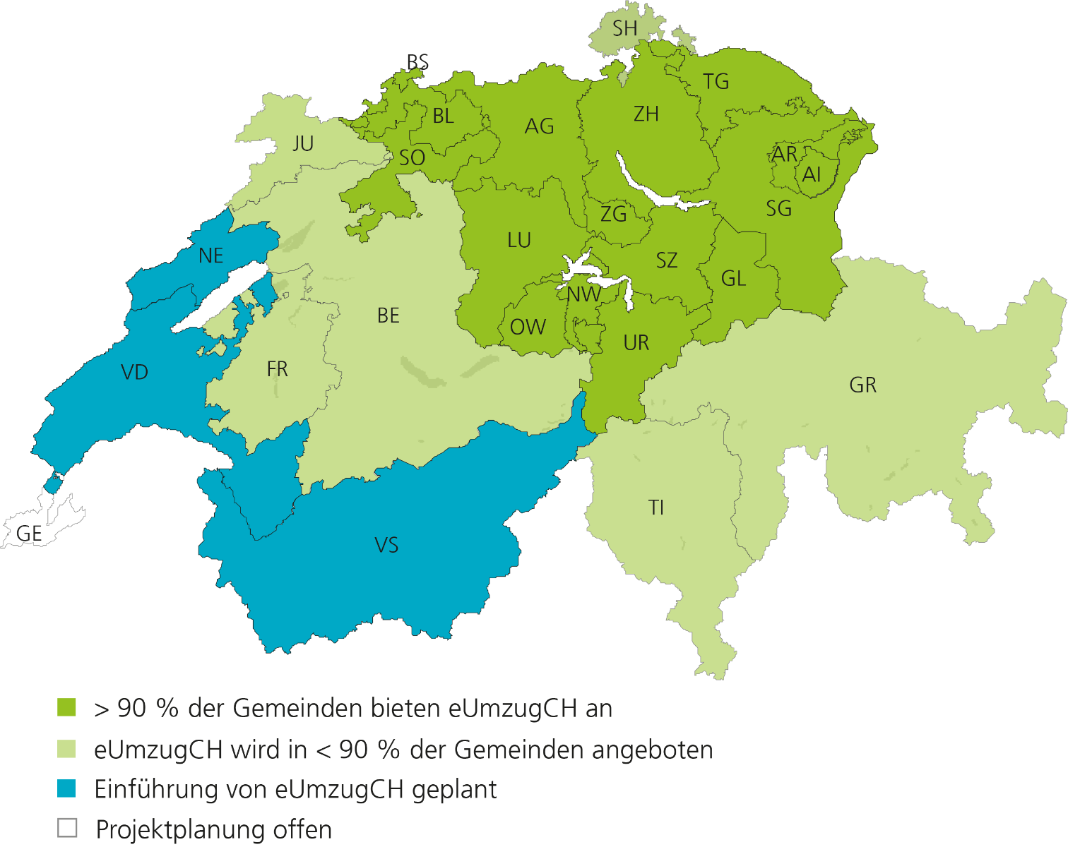 Schweizerkarte Stand Umsetzung eUmzugCH Schweizerkarte Stand Umsetzung eUmzugCH